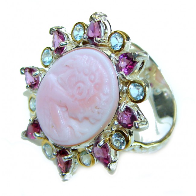 Pink Vintage Beauty Authentic Blister Pearl Cameo .925 Sterling Silver handcrafted ring; s. 8 1/4