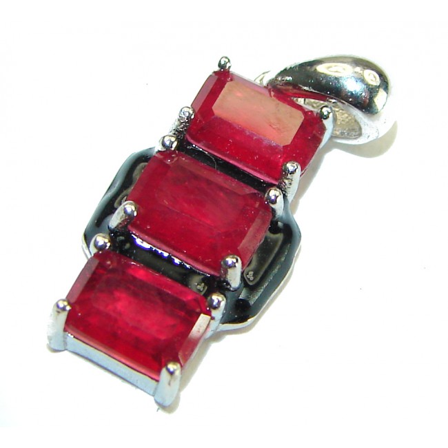 Art Deco Ruby black enamel .925 Sterling Silver handmade Pendant