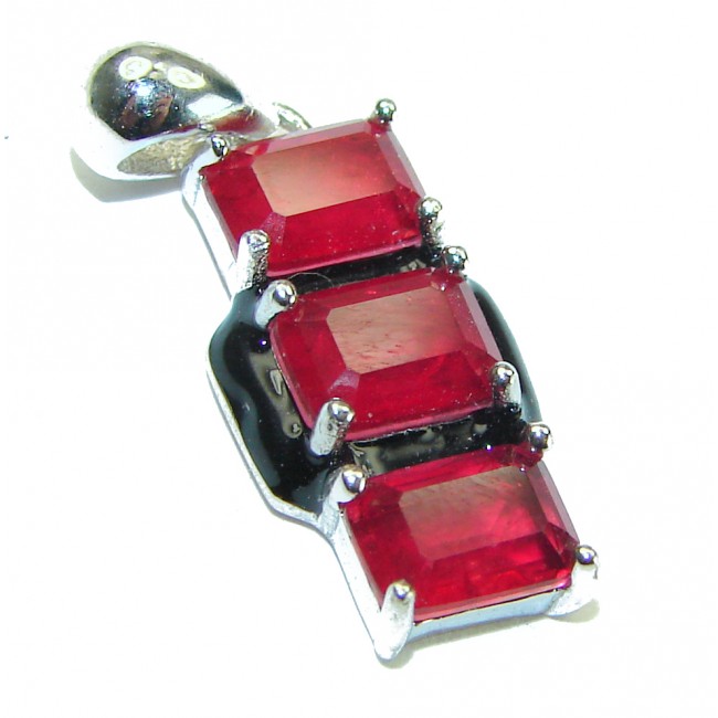 Art Deco Ruby black enamel .925 Sterling Silver handmade Pendant