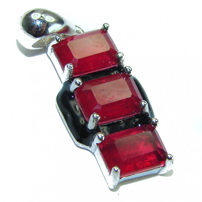 Art Deco Ruby black enamel .925 Sterling Silver handmade Pendant