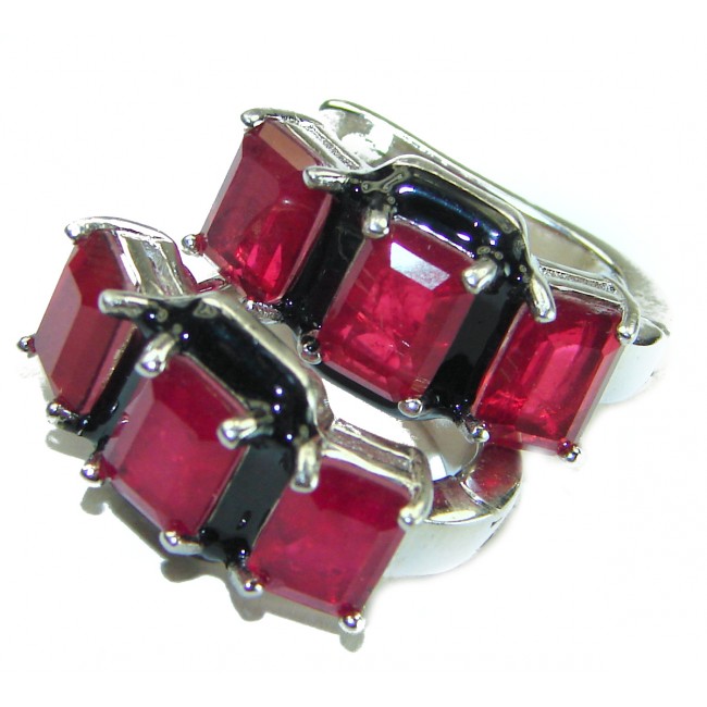 Art Deco Ruby black enamel .925 Sterling Silver handcrafted earrings