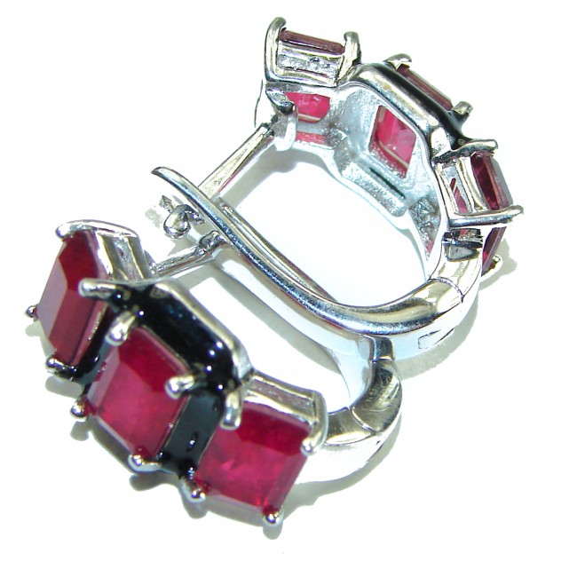 Art Deco Ruby black enamel .925 Sterling Silver handcrafted earrings