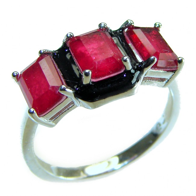 Art Deco Ruby black enamel .925 Sterling Silver handmade Ring size 8