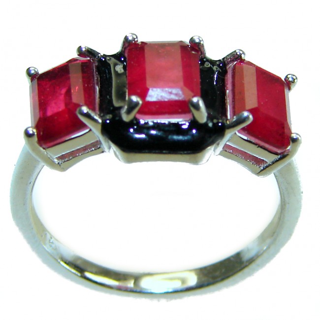 Art Deco Ruby black enamel .925 Sterling Silver handmade Ring size 8