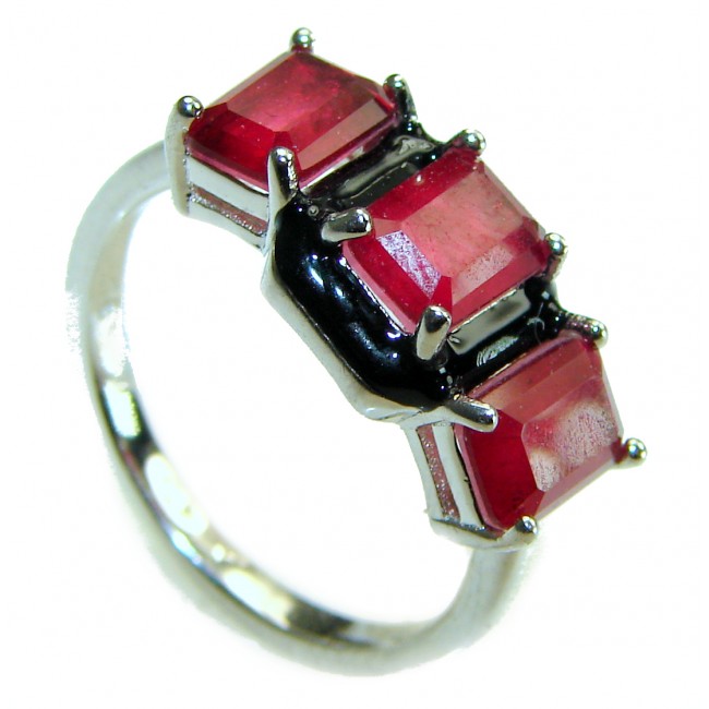 Art Deco Ruby black enamel .925 Sterling Silver handmade Ring size 8