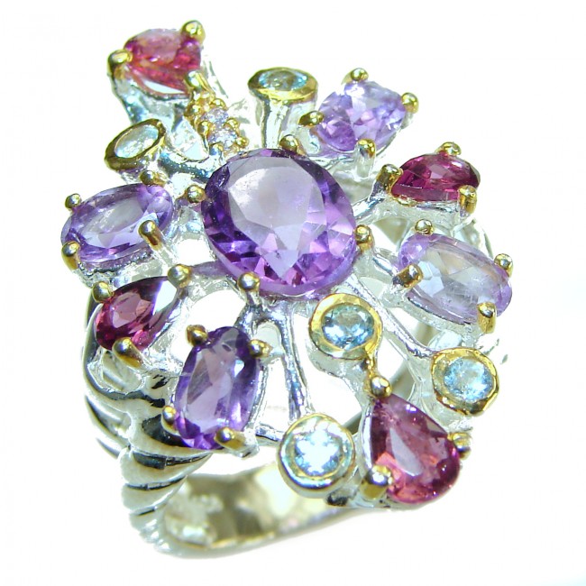 Elizabeth - Unique design 11.8 carat Amethyst .925 Sterling Silver Handcrafted Ring size 7 1/2