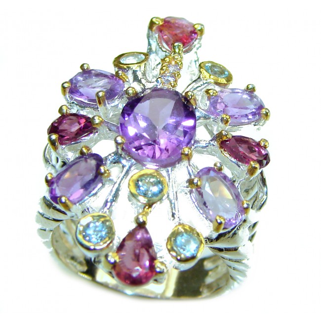 Elizabeth - Unique design 11.8 carat Amethyst .925 Sterling Silver Handcrafted Ring size 7 1/2