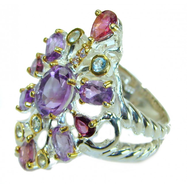 Elizabeth - Unique design 11.8 carat Amethyst .925 Sterling Silver Handcrafted Ring size 7 1/2