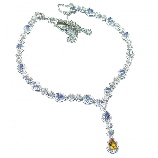 Authentic 22.5 carat Tanzanite Yellow Sapphire .925 Sterling Silver handcrafted Statement necklace