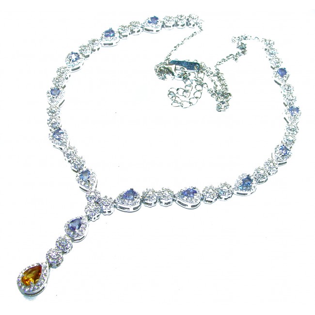 Authentic 22.5 carat Tanzanite Yellow Sapphire .925 Sterling Silver handcrafted Statement necklace