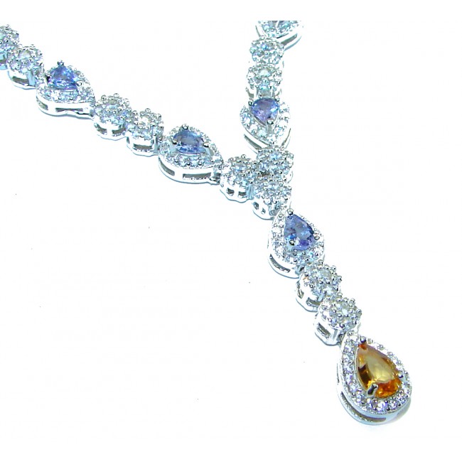 Authentic 22.5 carat Tanzanite Yellow Sapphire .925 Sterling Silver handcrafted Statement necklace