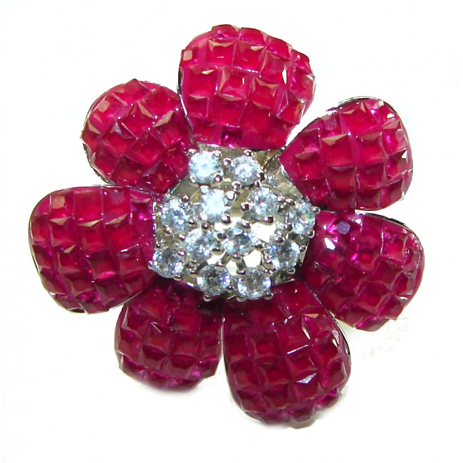 Luxurious Large Flower Ruby .925 Sterling Silver handcrafted Ring size 6 1/4