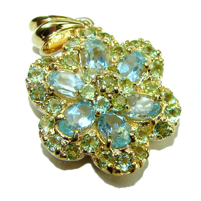 Precious Treasure 7.5 carat Swiss Blue Topaz 14K Gold over .925 Sterling Silver handmade Pendant