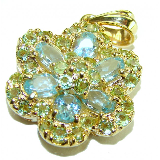 Precious Treasure 7.5 carat Swiss Blue Topaz 14K Gold over .925 Sterling Silver handmade Pendant