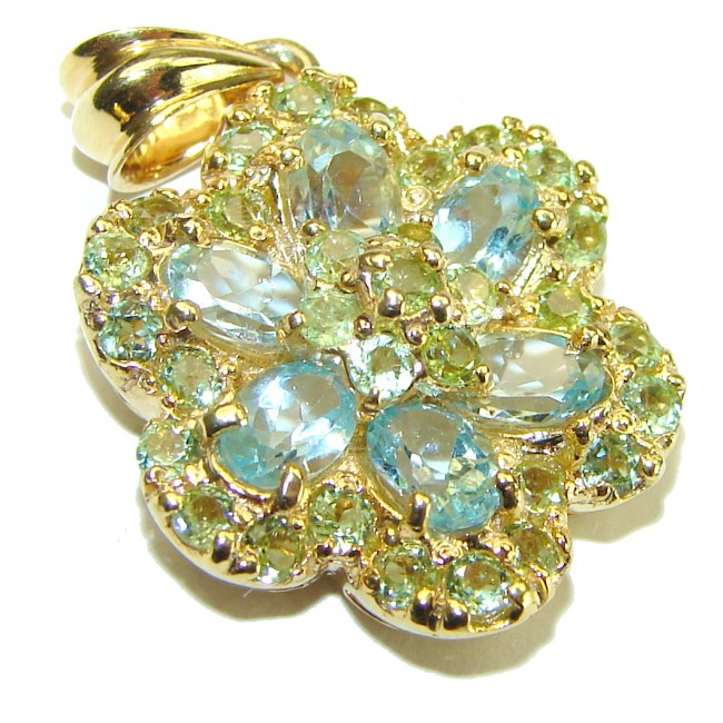 Precious Treasure 7.5 carat Swiss Blue Topaz 14K Gold over .925 Sterling Silver handmade Pendant