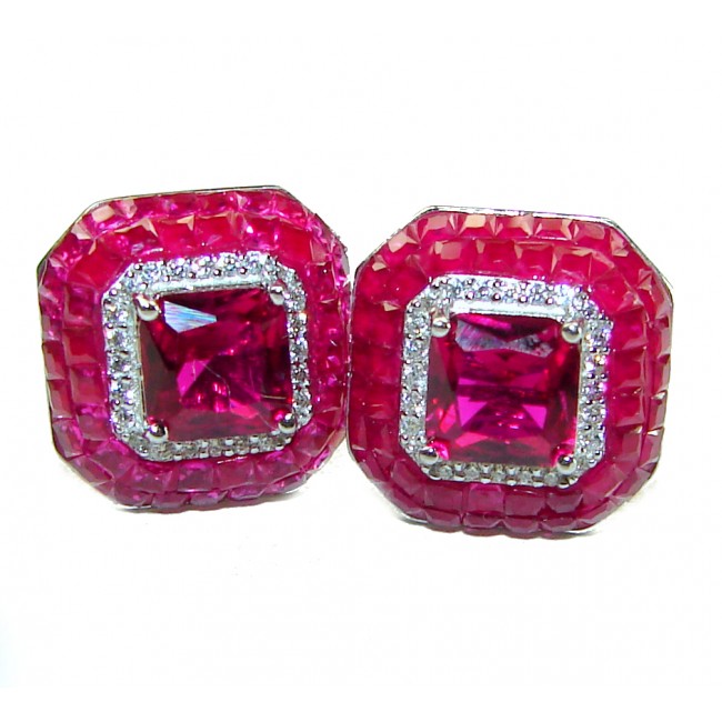 Born to Glam authentic 3.2 carat Ruby .925 Sterling Silver handcrafted earrings