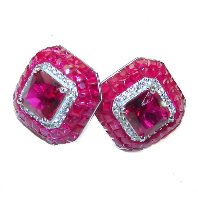 Born to Glam authentic 3.2 carat Ruby .925 Sterling Silver handcrafted earrings