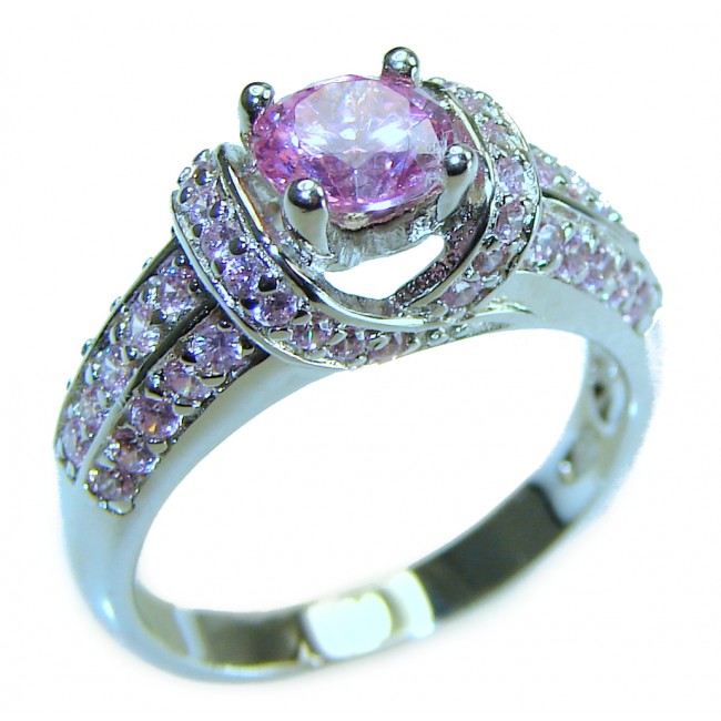 Blooming Orchid 1.8 round cut Pink Sapphire .925 Silver handcrafted Ring s. 7 1/4