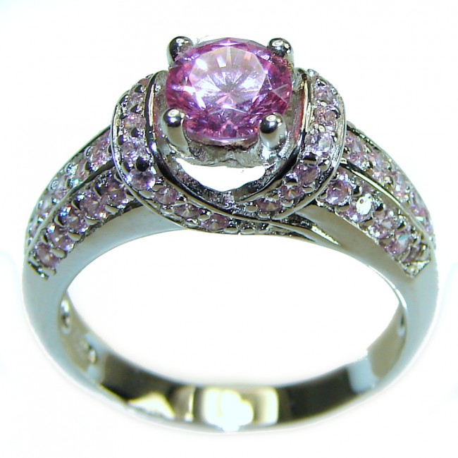 Blooming Orchid 1.8 round cut Pink Sapphire .925 Silver handcrafted Ring s. 7 1/4