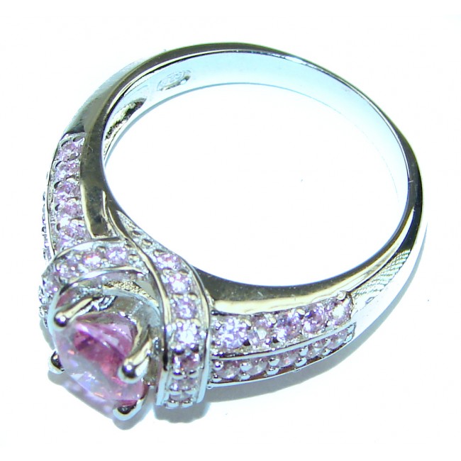 Blooming Orchid 1.8 round cut Pink Sapphire .925 Silver handcrafted Ring s. 7 1/4