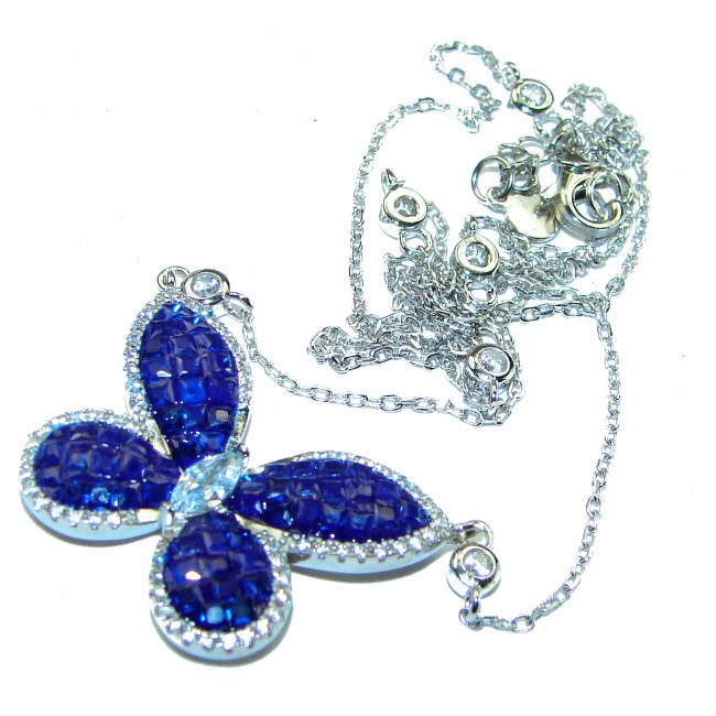 Great Masterpiece Butterfly genuine Sapphire .925 Sterling Silver handmade necklace