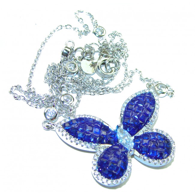 Great Masterpiece Butterfly genuine Sapphire .925 Sterling Silver handmade necklace