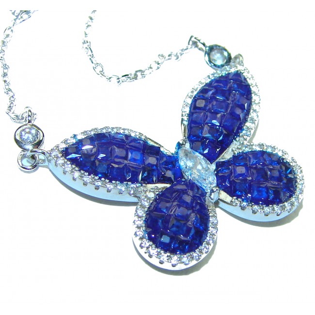 Great Masterpiece Butterfly genuine Sapphire .925 Sterling Silver handmade necklace