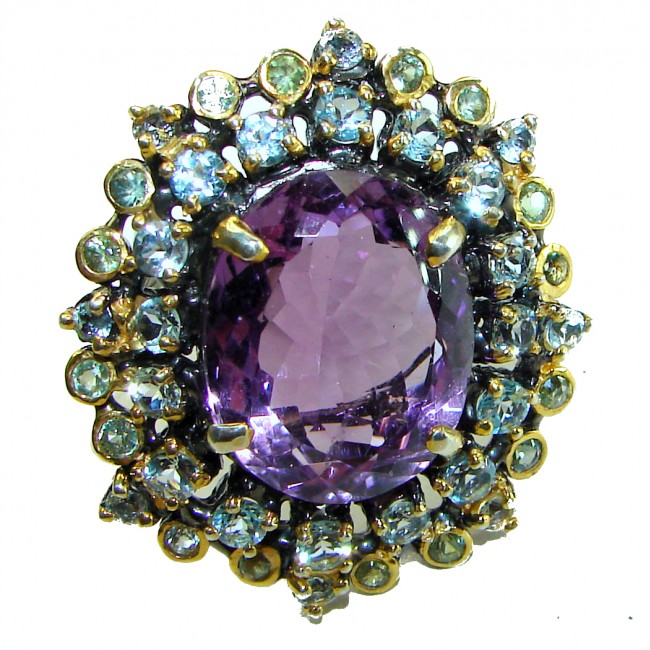 Sofia - Dramatic design 28.8 carat Amethyst BLACK RHODIUM over .925 Sterling Silver Handcrafted Ring size 8 1/4