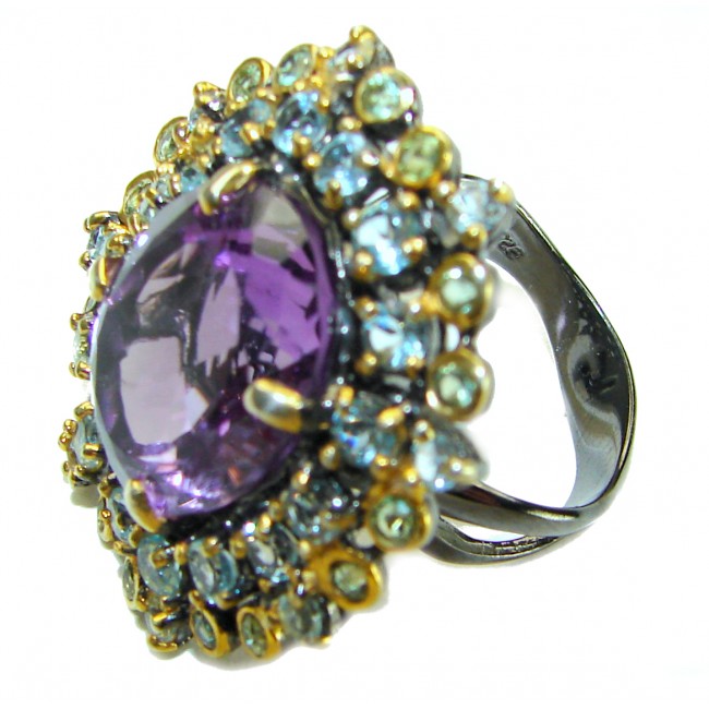 Sofia - Dramatic design 28.8 carat Amethyst BLACK RHODIUM over .925 Sterling Silver Handcrafted Ring size 8 1/4