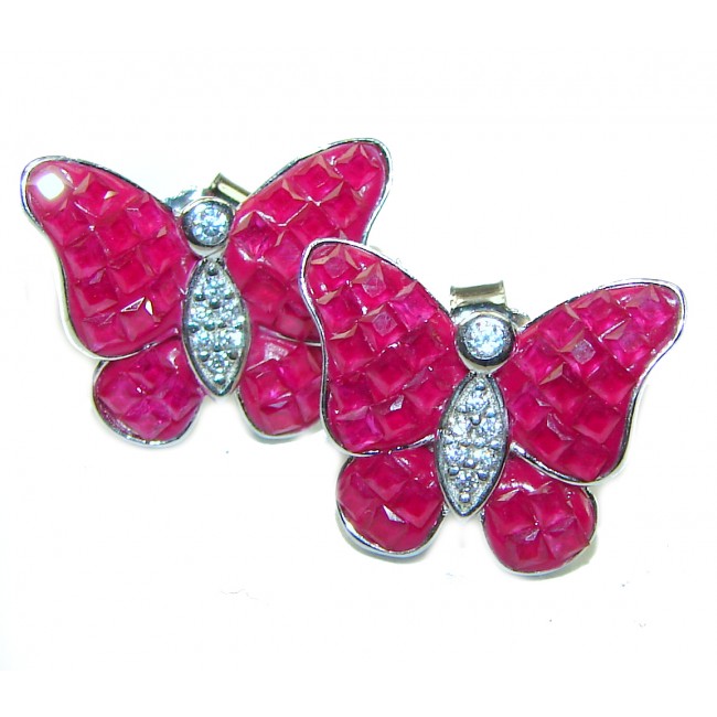 Real Beauty Ruby Butterflies .925 Sterling Silver handcrafted earrings