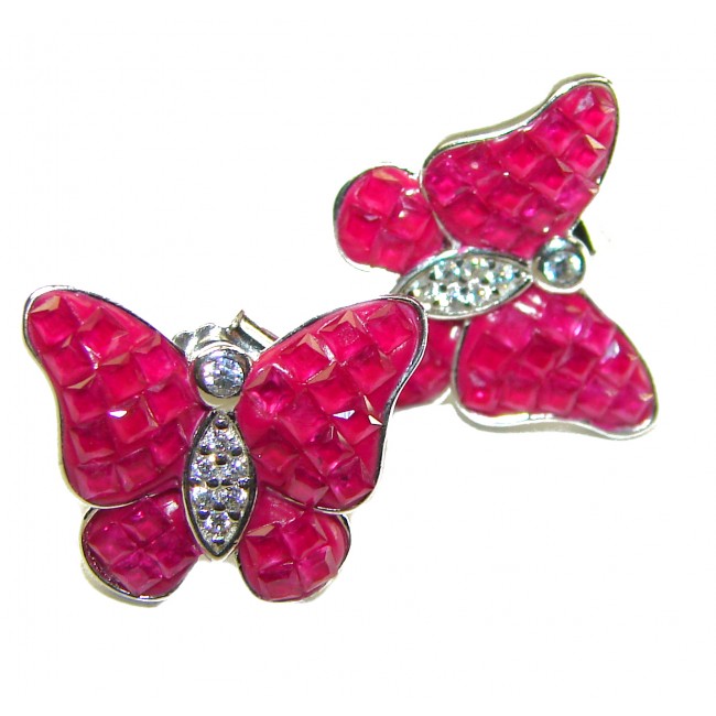 Real Beauty Ruby Butterflies .925 Sterling Silver handcrafted earrings