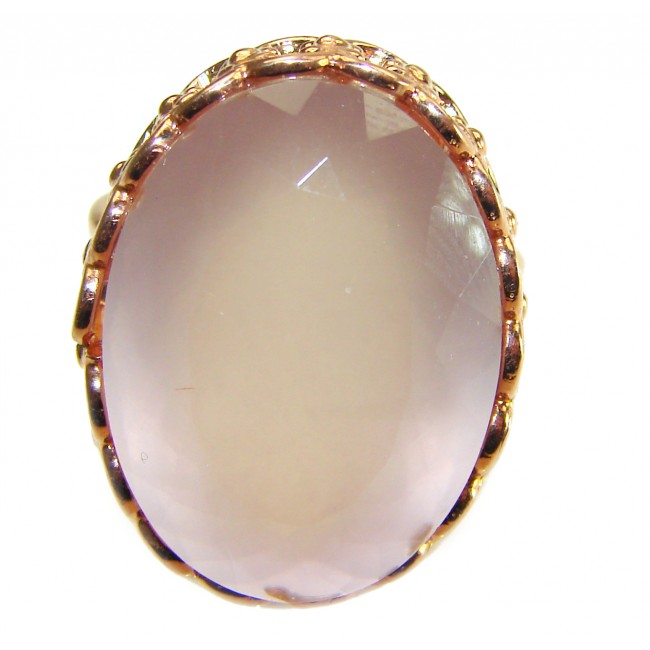 Oversized Authentic 34.5 carat Brazilian Rose Quartz 14k Gold over .925 Sterling Silver incredible Ring size 8 adjustable