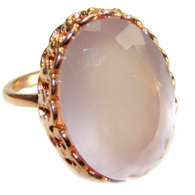 Oversized Authentic 34.5 carat Brazilian Rose Quartz 14k Gold over .925 Sterling Silver incredible Ring size 8 adjustable