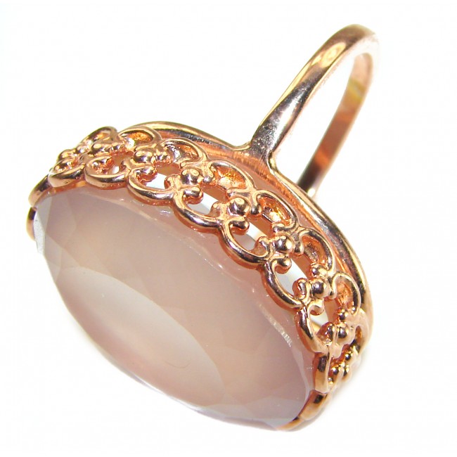 Oversized Authentic 34.5 carat Brazilian Rose Quartz 14k Gold over .925 Sterling Silver incredible Ring size 8 adjustable