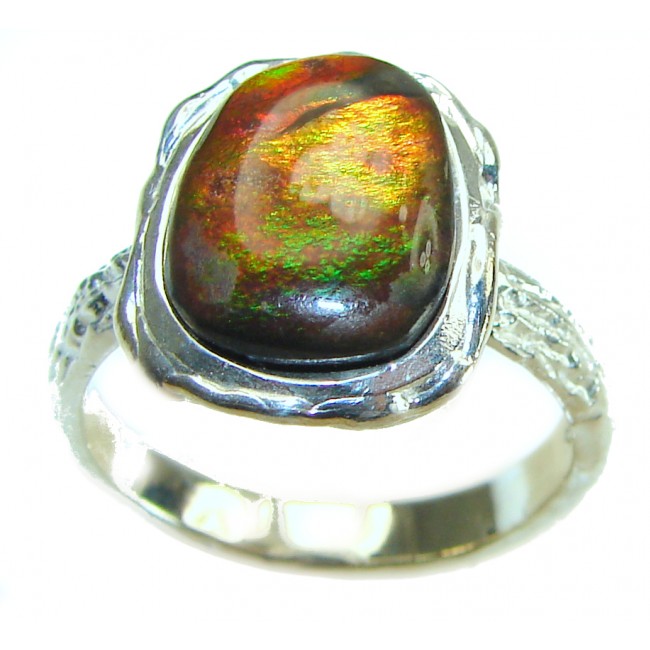 Outstanding Genuine Canadian Ammolite .925 Sterling Silver handmade ring size 8