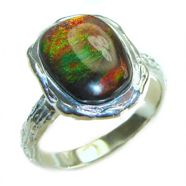 Outstanding Genuine Canadian Ammolite .925 Sterling Silver handmade ring size 8