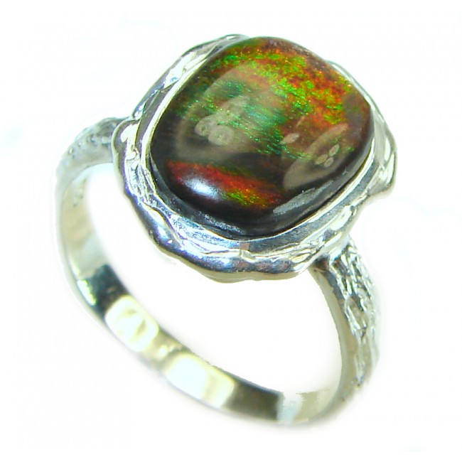 Outstanding Genuine Canadian Ammolite .925 Sterling Silver handmade ring size 8