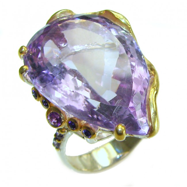 Spectacular 38.5 carat Amethyst 14K Gold over .925 Sterling Silver Handcrafted Large Ring size 7 1/4