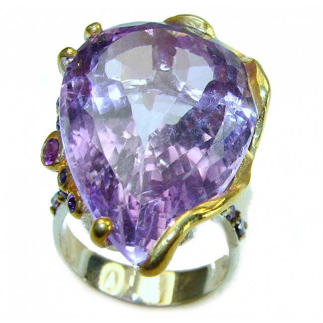 Spectacular 38.5 carat Amethyst 14K Gold over .925 Sterling Silver Handcrafted Large Ring size 7 1/4