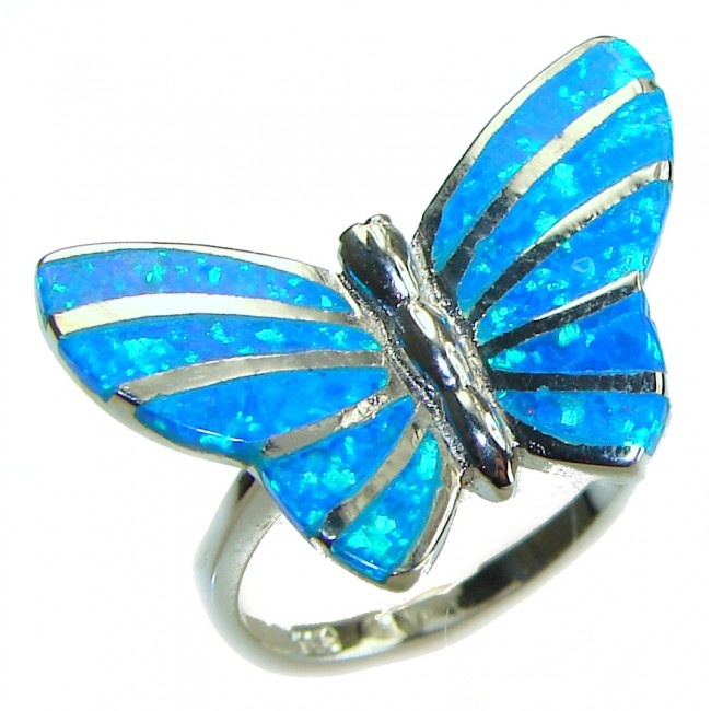 Blue Butterfly incredible Doublet Opal .925 Sterling Silver handcrafted Ring size 6