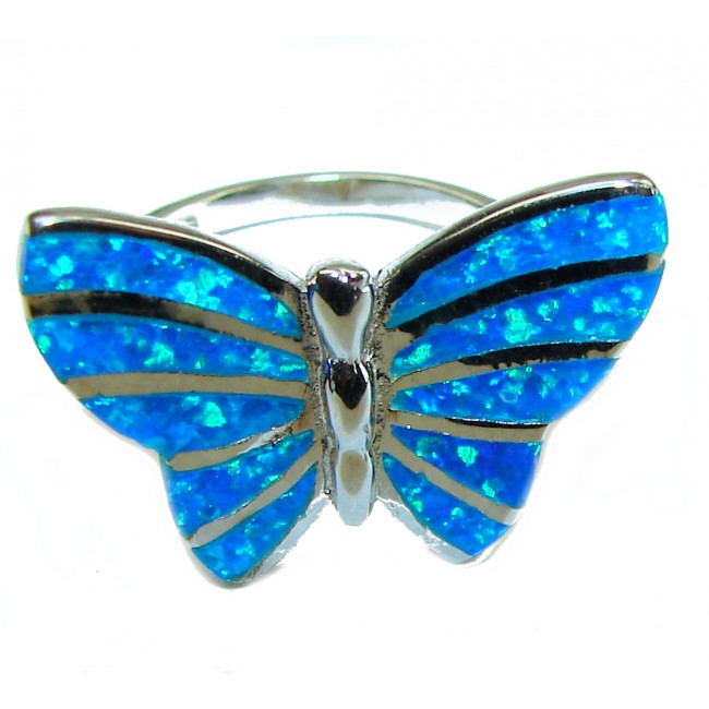 Blue Butterfly incredible Doublet Opal .925 Sterling Silver handcrafted Ring size 6