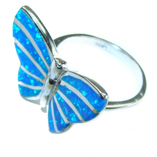 Blue Butterfly incredible Doublet Opal .925 Sterling Silver handcrafted Ring size 6