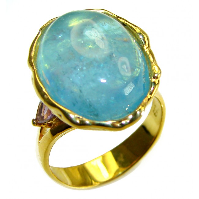 Luxurious natural Apatite 14K Gold over .925 Sterling Silver handmade ring s. 7 1/2