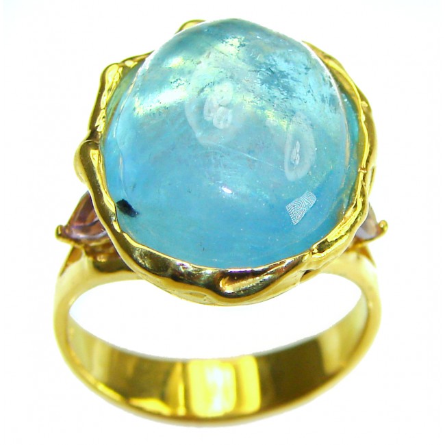 Luxurious natural Apatite 14K Gold over .925 Sterling Silver handmade ring s. 7 1/2