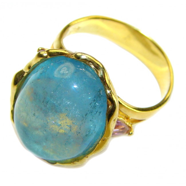 Luxurious natural Apatite 14K Gold over .925 Sterling Silver handmade ring s. 7 1/2