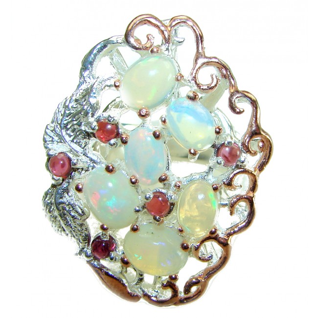 Earth Treasure Authentic 14.8 carat Ethiopian Opal 2 tones .925 Sterling Silver handcrafted ring size 7