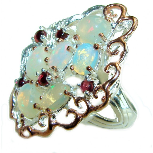 Earth Treasure Authentic 14.8 carat Ethiopian Opal 2 tones .925 Sterling Silver handcrafted ring size 7