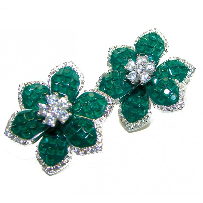 Gabriella 12.9 carat Emerald .925 Sterling Silver handcrafted earrings