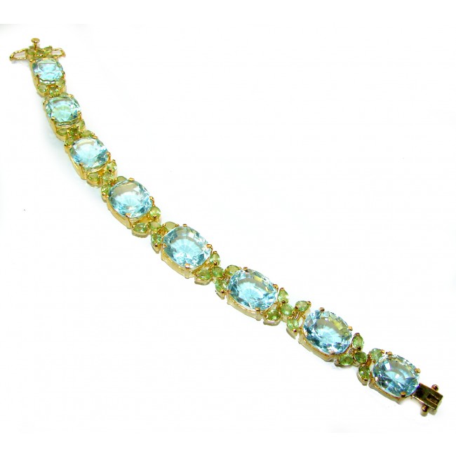 Seaside authentic 55.5 carat African Aquamarine 14K Gold over .925 Sterling Silver handcrafted Statement Bracelet