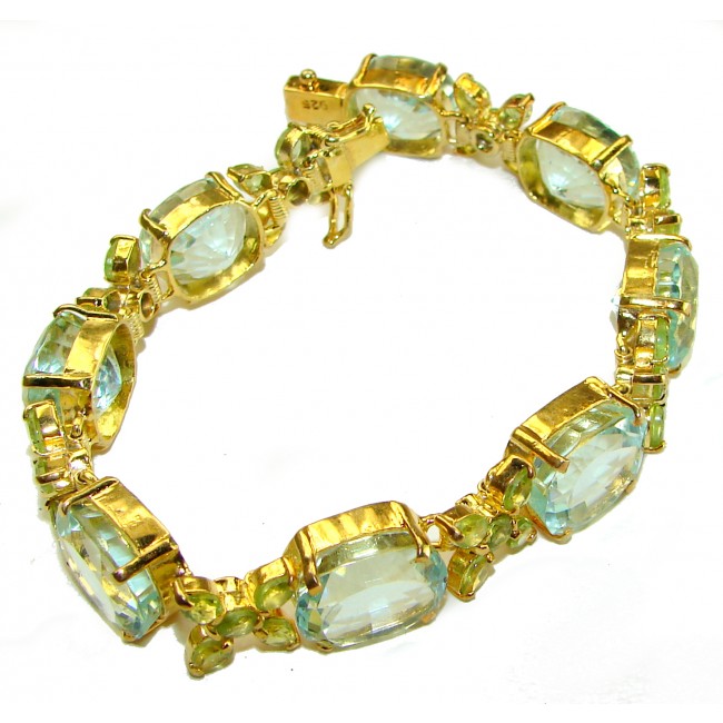 Seaside authentic 55.5 carat African Aquamarine 14K Gold over .925 Sterling Silver handcrafted Statement Bracelet